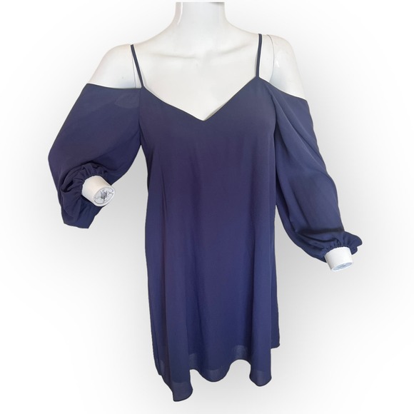 ALICE + OLIVIA Carli Cold-Shoulder Mini Dress Navy Size S - Picture 2 of 8